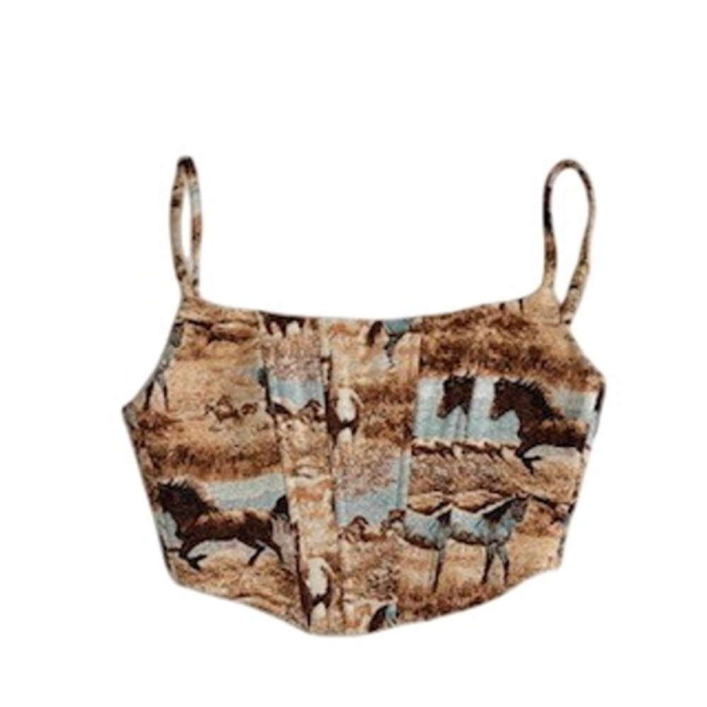Tic Toc Los Angeles Tapestry Corset Top Wild Horse Scenic Western Print Small